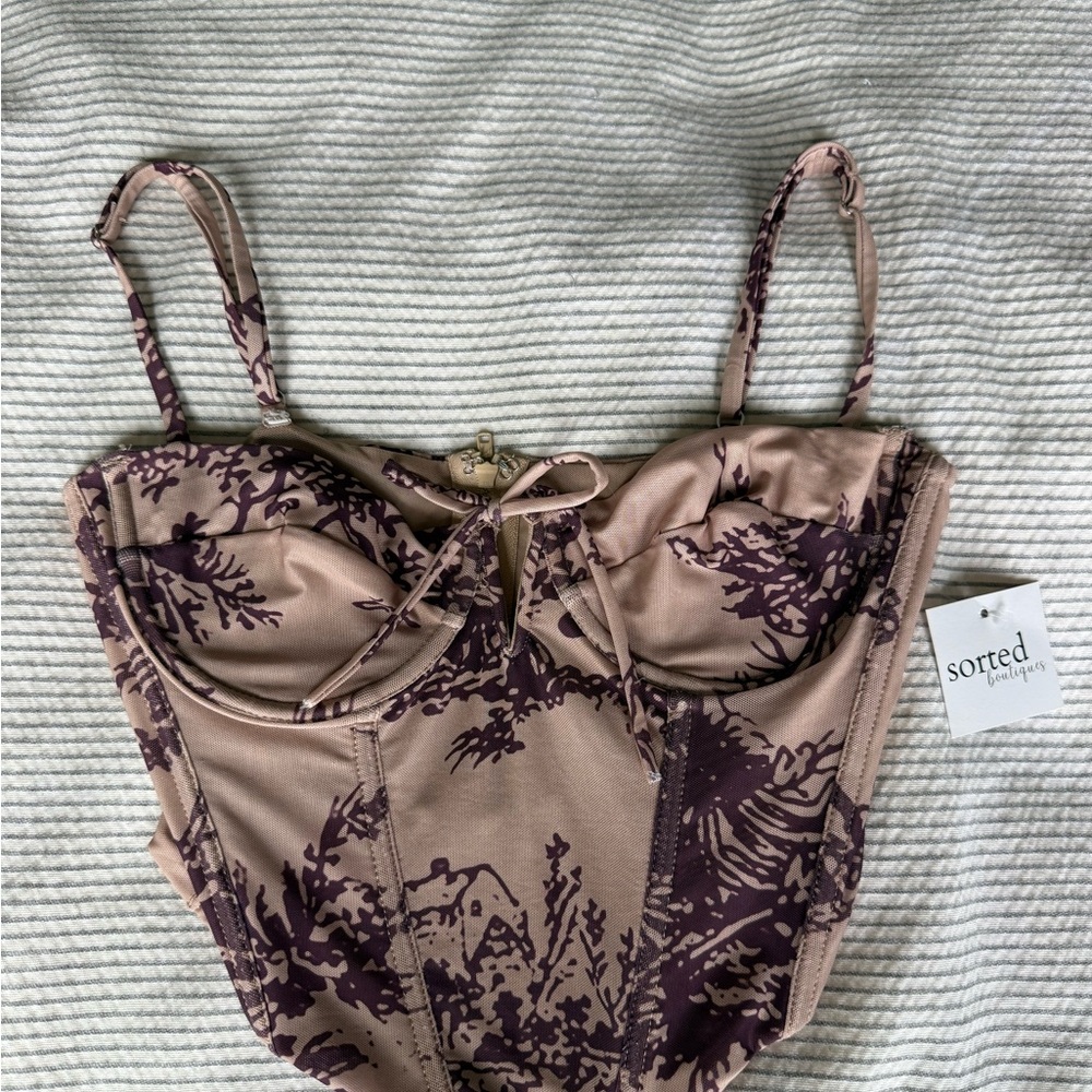 Women's Mauve Floral Underwire Corset